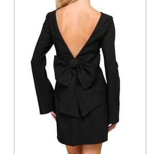 Lulus Elegant Cutie Black Bow Long Sleeve Backless Mini Dress XL NWT